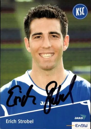 Autogrammkarte Fußballer Erich Strobel, Karlsruher SC, Autogramm