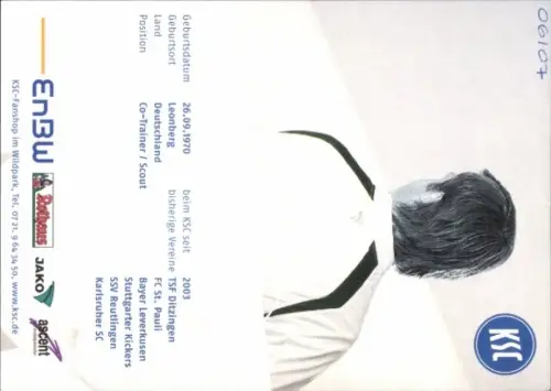 Autogrammkarte Co Trainer Scout Ralf Becker, Karlsruher SC, Autogramm