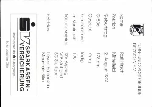 Autogrammkarte Fußballer Ralf Hirsch, TSF Ditzingen, Autogramm