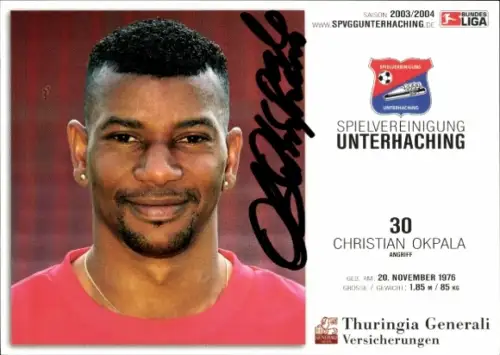 Autogrammkarte Fußballer Christian Okpala, SpVgg Unterhaching, Autogramm