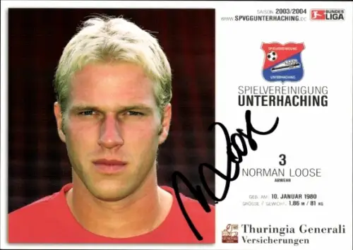 Autogrammkarte Fußballer Norman Loose, SpVgg Unterhaching, Autogramm