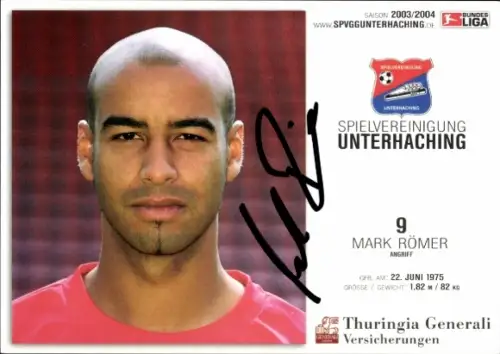 Autogrammkarte Fußballer Mark Römer, SpVgg Unterhaching, Autogramm