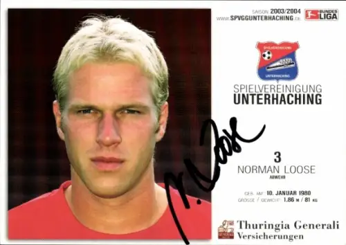 Autogrammkarte Fußballer Norman Loose, SpVgg Unterhaching, Autogramm