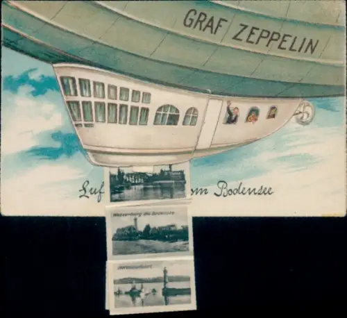 Leporello Ak Wasserburg am Bodensee Schwaben, Hafenpartie, Schloss, Zeppelin
