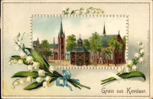 Präge Passepartout Ak Kevelaer am Niederrhein, Kirche, Maiglöckchen