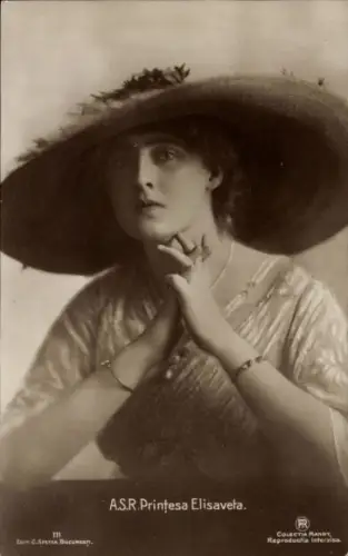 Ak A.S.R. Printesa Elisaveta von Rumänien, Portrait mit Strohhut