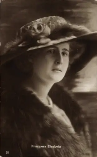 Ak Prinzessin Elisaveta von Rumänien, Portrait mit Hut