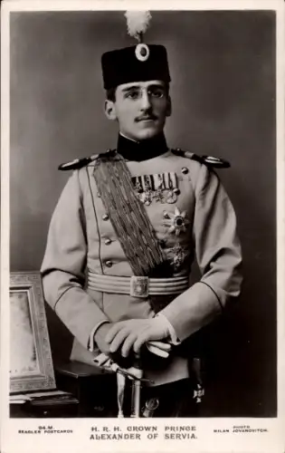 Ak H.R.H. Crown Prince Alexander of Servia, Adel Serbien, Portrait