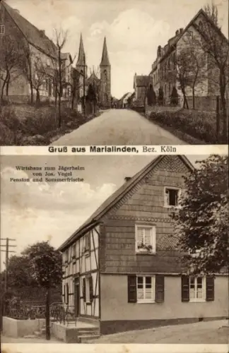 Ak Marialinden Overath im Bergischen Land, Wirtshaus zum Jägerheim, Jos. Vogel, Straße, Kirche
