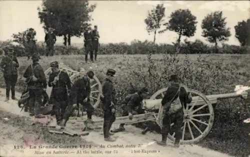 CPA Grande Guerre 1914, Au Combat, Mise en batterie