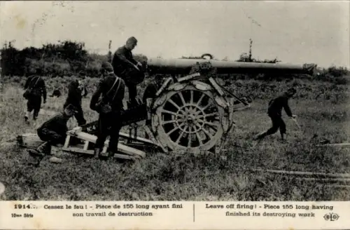 CPA Piece de 155 long ayant fini son travail de destruction