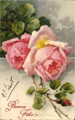 Künstler Ak Catharina Klein, Rosa Rosen, Glückwunsch