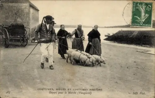 Ak Plougastel Daoulas Finistère, bretonische Bräuche, Moral und Kostüme, Abfahrt zum Markt