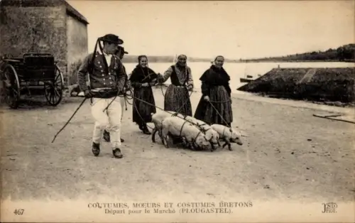 Ak Plougastel Daoulas Finistère, bretonische Bräuche, Moral und Kostüme, Abfahrt zum Markt