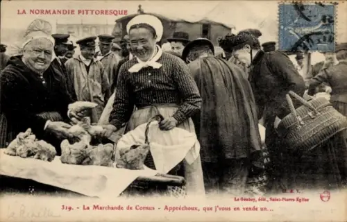 CPA Normandie, La Marchande de Cornus