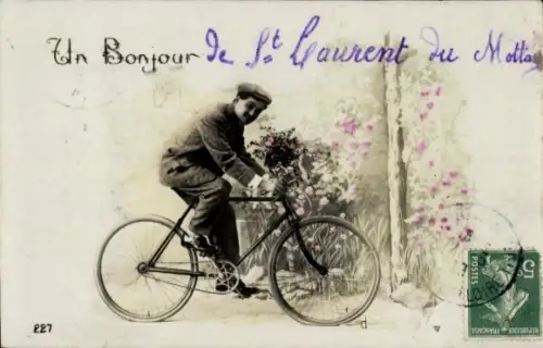 Ak Un Bonjour, Mann auf einem Fahrrad
