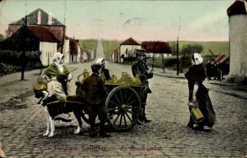 Ak Belgien, Milchmädchen, Hundekarre