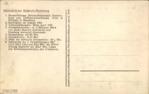 Ak Homberg Ruhrort Duisburg im Ruhrgebiet, Rheinbrücke