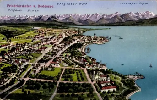 Ak Friedrichshafen am Bodensee, Landschaftsaufnahme, Bodensee, Friedrichshafen, Alpen im Hintergr