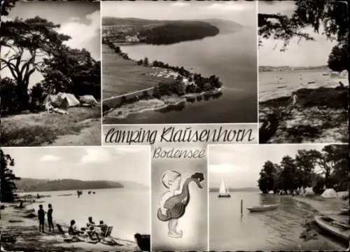 Ak Friedrichshafen am Bodensee, Camping Klausenhorn,  Zeltplatz, Wasser, Boote, Menschen