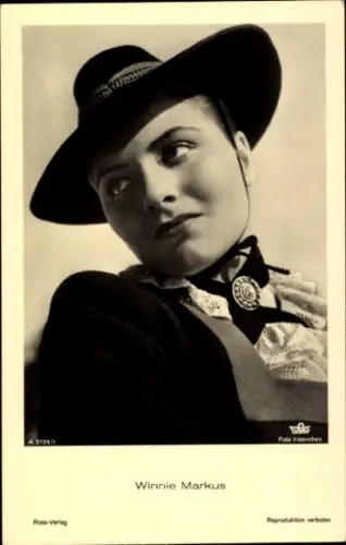 Ak Schauspielerin Winnie Markus, Portrait mit Hut