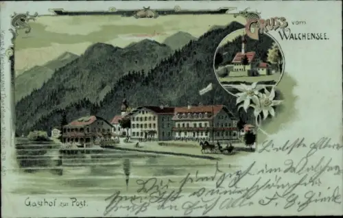 Litho Walchensee Kochel am See, Gasthof zur Post