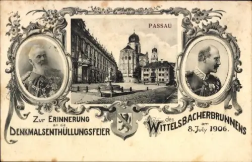 Ak Passau in Niederbayern, Wittelsbacherbrunnen, Denkmalenthüllungsfeier 1906
