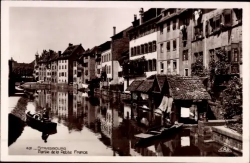 Ak Strasbourg Straßburg Elsass Bas Rhin, Schwarze und weiße Fotografie, Kanal, Häuser, Boote,  Pe