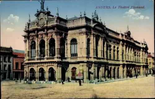Ak Antwerpen Flandern, Theatergebäude, französischer Text, bunte 