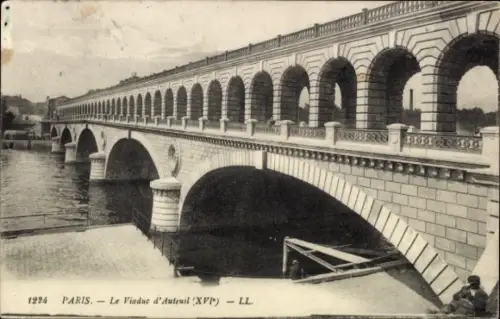 Ak Paris XVI Passy Auteuil, Viaduc d'Auteuil,  Brücke mit Bögen, Wasseransicht
