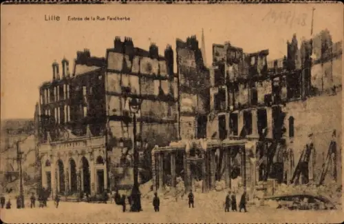 Ak Lille Nord, Zerstörte Gebäude, Ruinen,  Rue Faidherbe, Kriegszerstörung I. WK