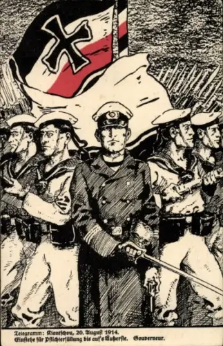 Künstler Ak Der Krieg 1914, deutsche Seeleute, Kaiserliche Marine, Gouverneur von Kiautschou