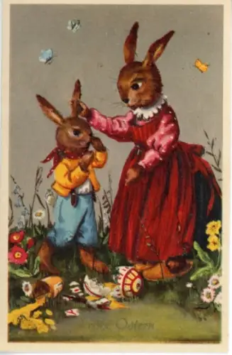 Glitzer Ak Frohe Ostern, Osterhasen, zerbrochenes Osterei