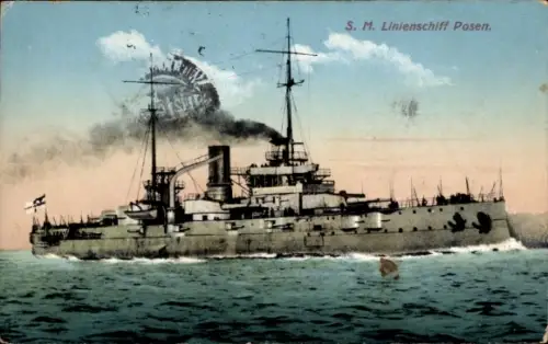 Ak Deutsches Kriegsschiff, SMS Posen, Linienschiff, Kaiserliche Marine