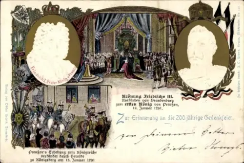 Präge Litho Krönung Friedrichs III, Kaiser Wilhelm II., Preußens Erhebung zum Königreich