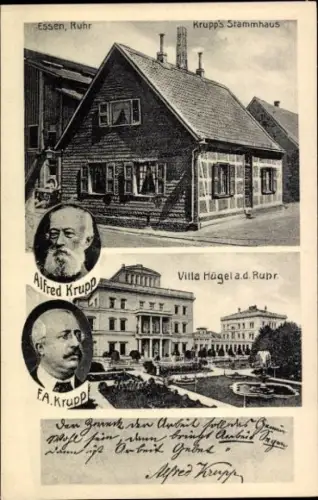 Ak Margaretenmühle Essen Ruhrgebiet, Krupp's Stammhaus, Villa Hügel, Alfred Krupp, F.A. Krupp