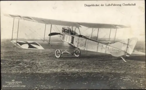 Ak Flugzeug, Doppeldecker der Luft-Fahrzeug Gesellschaft, Sanke 415