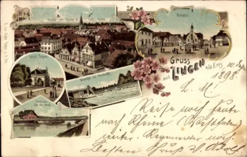 Litho Lingen im Emsland, Marktplatz, Gesamtansicht, Teilansichten