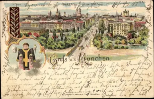 Litho München, Panorama vom Maximilianeum, Münchner Kindl