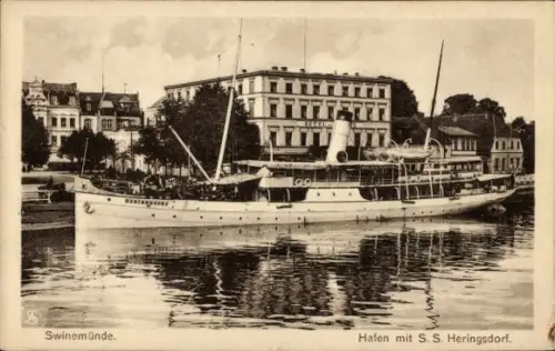Ak Świnoujście Swinemünde Pommern, Hafen, Dampfer SS Heringsdorf