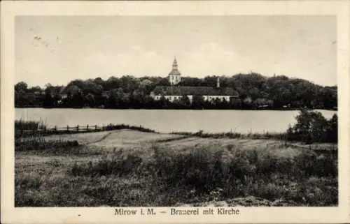 Ak Mirow in Mecklenburg, Brauerei mit Kirche