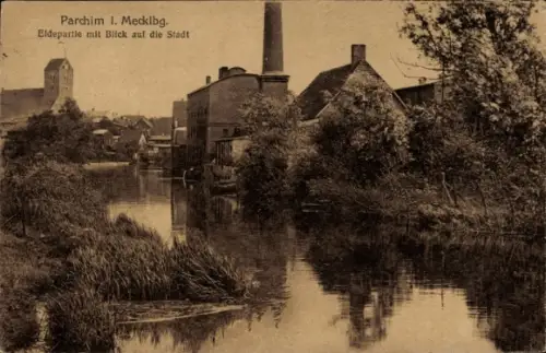 Ak Parchim in Mecklenburg, Teilansicht, Eldepartie