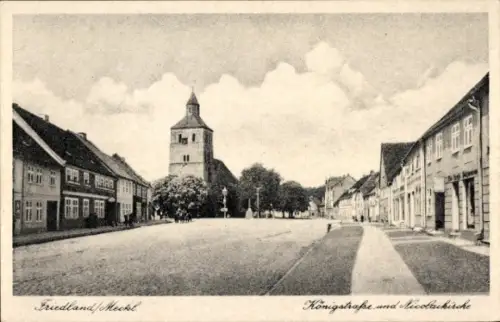 Ak Friedland in Mecklenburg, Königstraße, Nicolaikirche