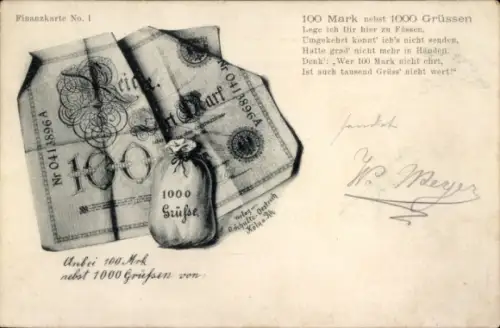 Geldschein Ak Finanzkarte, 100 Mark
