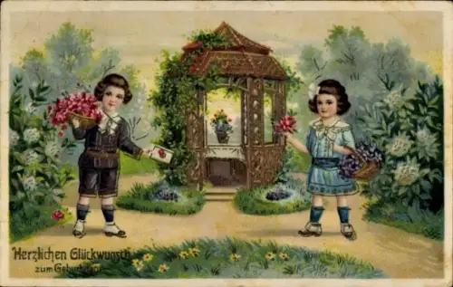 Litho Glüchwunsch Geburtstag, Kinder