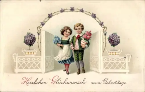 Ak Glückwunsch Geburtstag, Kinder, Blumen