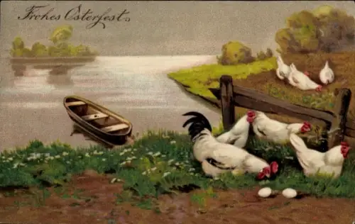 Ak Glückwunsch Ostern, Hühner, Ostereier