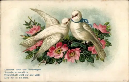 Gedicht Ak zwei Täubchen, Blumen, Vers