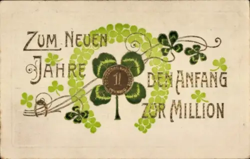 Präge Ak Glückwunsch Neujahr, Kleeblatt, Hufeisen