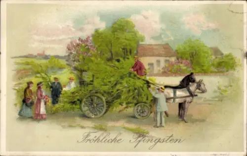 Ak Glückwunsch Pfingsten, Fuhrwerk, Transport
